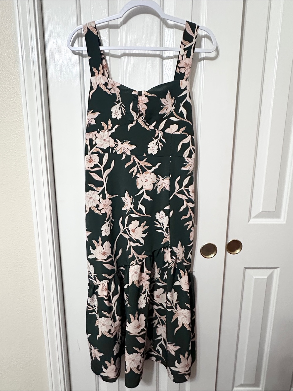 Maurices Dark Green Midi Dress with Blush Floral Print